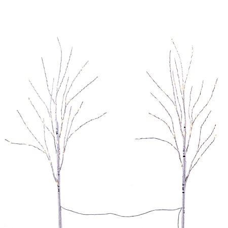 Nearly Natural White Birch 30”H Artificial Christmas Trees With Micro LED Lights, 30”H x 15”W x 1”D, Green, Set Of 2 Trees