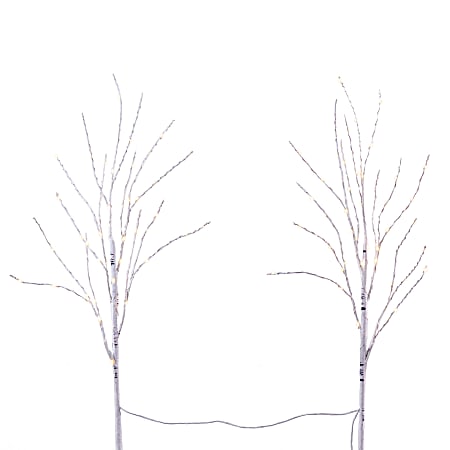 Nearly Natural White Birch 30”H Artificial Christmas Trees With Micro LED Lights, 30”H x 15”W x 1”D, Green, Set Of 2 Trees