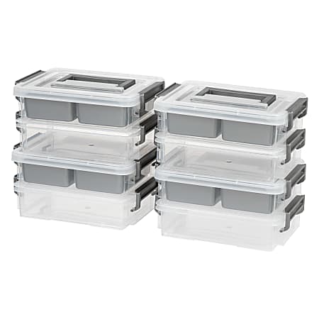 IRIS 2-Cup Layered Latch Boxes, 10-7/8" x 7-3/4" x 5-3/8", Clear, Pack Of 4 Boxes