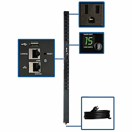 Tripp Lite 1.4kW Single-Phase Switched PDU with LX Platform Interface, 120V Outlets (16 5-15R), 10 ft. Cord w/ - PDUMV15NETLX