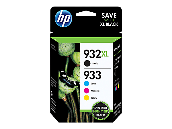 HP 933 Black And Cyan, Magenta, Yellow Ink Cartridges, Pack Of 4, N9H62FN