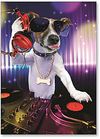 Viabella Fun Birthday Greeting Card With Envelope, DJ Dog, 5" x 7"