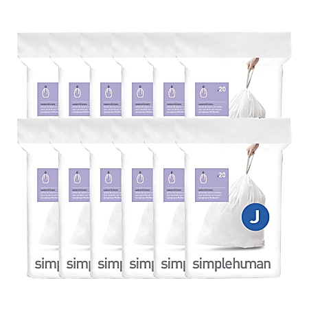 simplehuman Custom Fit Can Liners J 30 40L8 10G White Pack Of 240