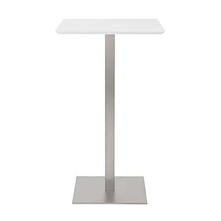 Eurostyle Elodie Bar Table, 41-1/2"H x 23-1/2"W x 23-1/2"D, Matte White/Brushed Silver