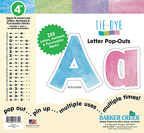 Barker Creek Letter Pop-Outs, 4”, Tie-Dye, Pack Of 255 Pop-Outs