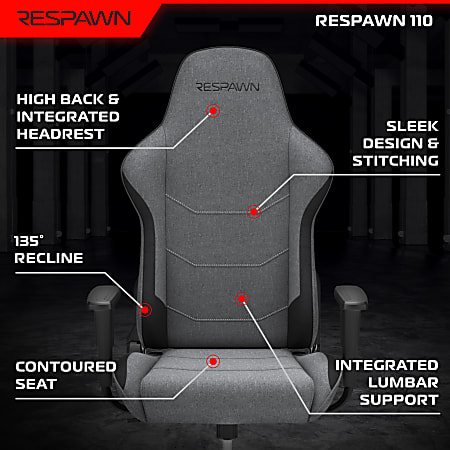 Respawn RSP 110v3 Fabric Gaming Chair GrayBlack Office Depot