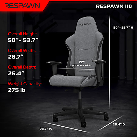Respawn RSP 110v3 Fabric Gaming Chair GrayBlack Office Depot