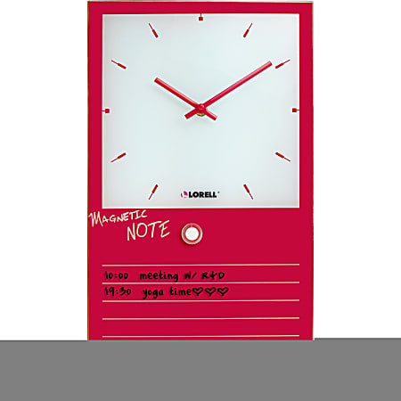 Lorell® Magnetic Glass Memo Wall Clock, Red