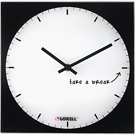 Lorell® Square Magnetic Glass Memo Wall Clock, Black