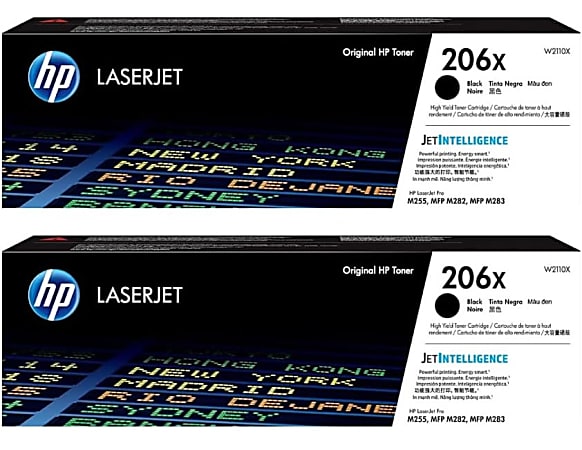 HP 206X High-Yield Black Toner Cartridges, W2110XD1, Total Qty 2