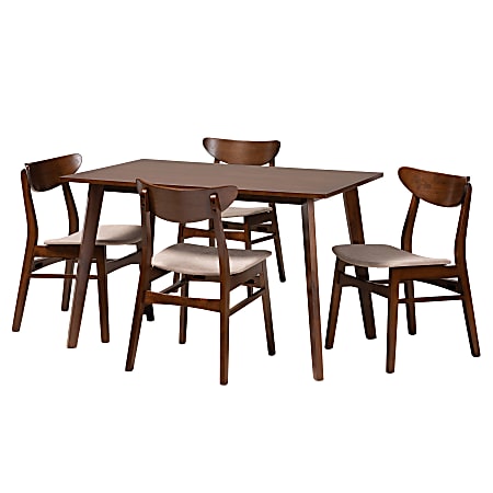 Baxton Studio Orion Dining Set, 29-1/2”H x 47-1/4”W x 29-1/2”D, Light Beige/Walnut Brown