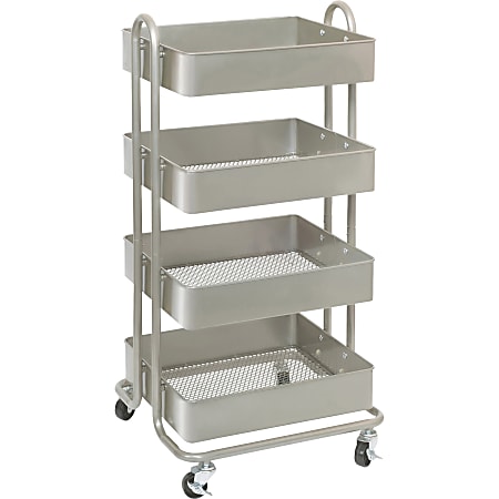 Lorell® 4-Tier Metal Storage Basket Cart, Champagne Gold