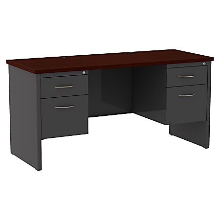 WorkPro® Modular 60"W x 24"D Double-Pedestal Computer Desk, Charcoal/Mahogany