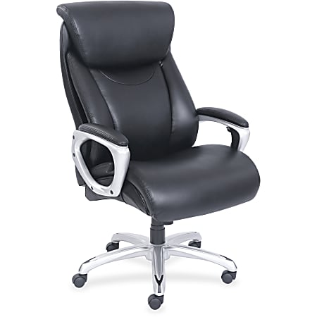 Lorell® Big & Tall Bonded Leather Chair, Black/Silver