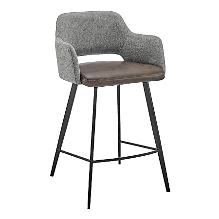 Eurostyle Desi Faux Leather/Fabric Swivel Counter Stool With Back, Gray/Light Brown/Black