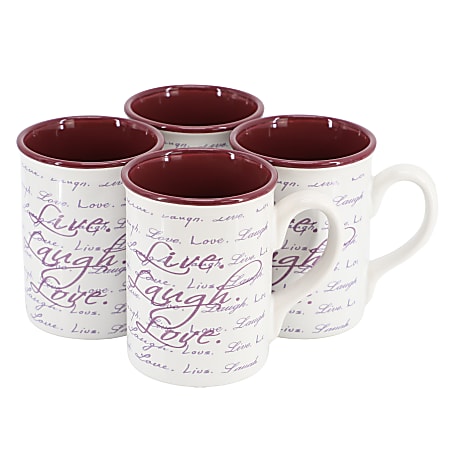 Gibson Home Inspirational Words 4-Piece Stoneware Mug Set, 16 Oz, Purple