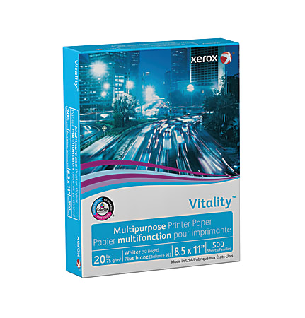 Xerox® Vitality™ Standard Multi-Use Printer & Copy Paper, 1 Ream, White, Letter (8.5"x11"), 500 Sheets Per Ream, 20 Lb, 92 Brightness, FSC® Certified