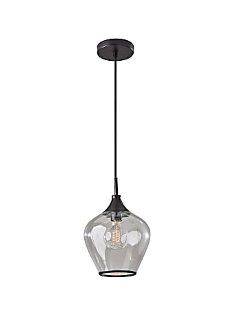 Adesso® Bradford Pendant Lamp, 12-3/4”H x 9”W, Clear Shade/Dark Bronze Base