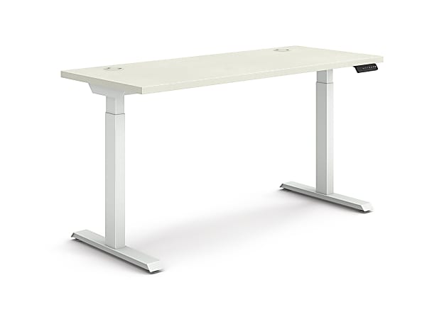 HON Coordinate 58"W Adjustable Height Standing Desk, 3-Stage Base, Silver Mesh/Designer White