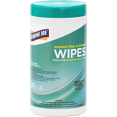 Genuine Joe Premoistened Disinfecting Surface Wipes, Fresh Scent, Pack Of 80