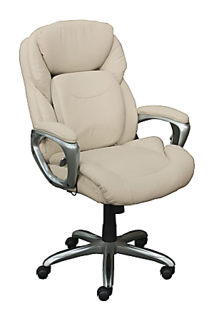 Serta® Works My Fit Bonded Leather High-Back Office Chair With 360° Motion Support, Inspired Ivory/Silver