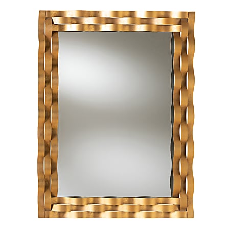 Baxton Studio Modern Rectangular Wall Mirror With Wavy Frame, 42" x 31-13/16", Antique Gold