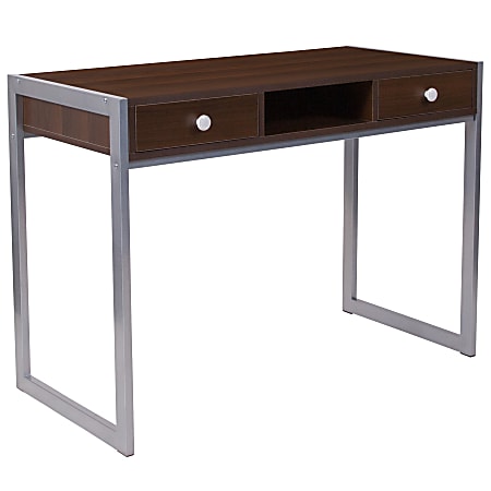 Flash Furniture 41-1/2"W Computer Desk, Dark Wood Grain/Silver