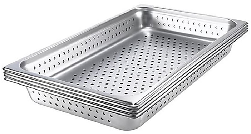 Hoffman Tech Browne Stainless Steel Steam Perforated Table Pans, 1/2 Size, Silver, Set Of 24 Pans