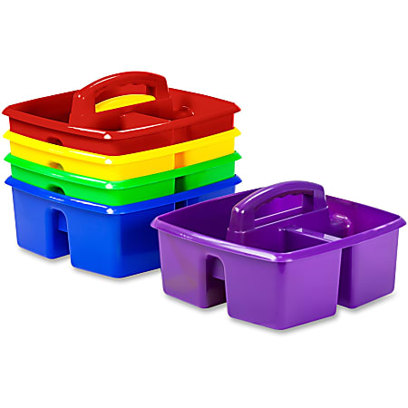 Storex Classroom Caddy - 3 Compartment(s) - 5.3" Height x 9.3" Width x 9.3" Depth - 50% - Blue, Yellow, Green, Red, Purple - Plastic - 5 / Set