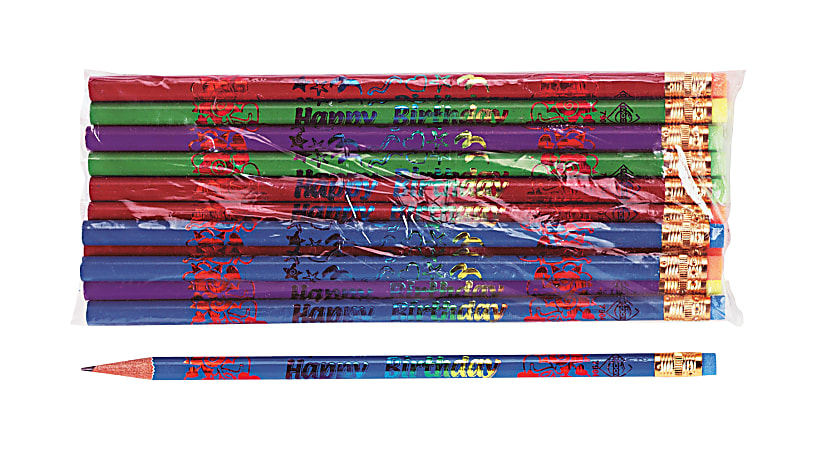 Moon Products Decorated Wood Pencils, #2, HB Hardness, Happy Birthday, Pack Of 12 Pencils