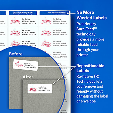 Avery Repositionable Permanent Shipping Labels 55164 3 13 x 4 White Box ...