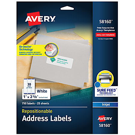 Avery® Repositionable Address Labels, 58160, Rectangle, 1" x