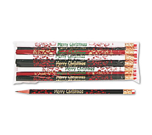 Moon Products Merry Christmas Pencil - 2HB Lead - Black Lead - Assorted Wood Barrel - 1 Dozen