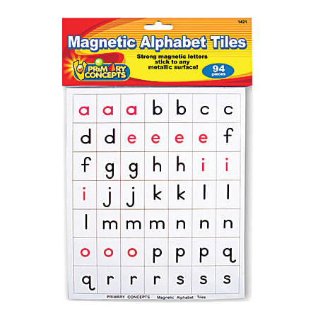 Primary Concepts Magnetic Alphabet Tiles, Red/Black/White, Pack Of 94 Tiles, Pre-K To Grade 4