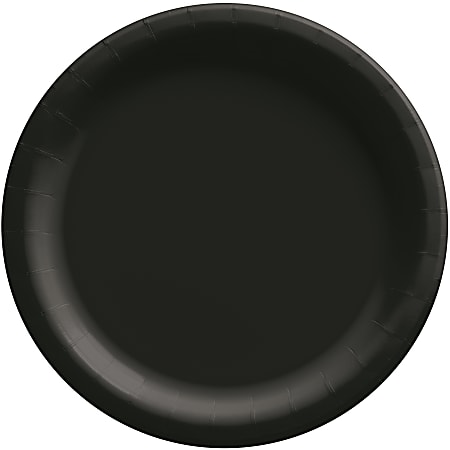 Amscan Round Paper Plates, Jet Black, 6-3/4”, 50 Plates Per Pack, Case Of 4 Packs