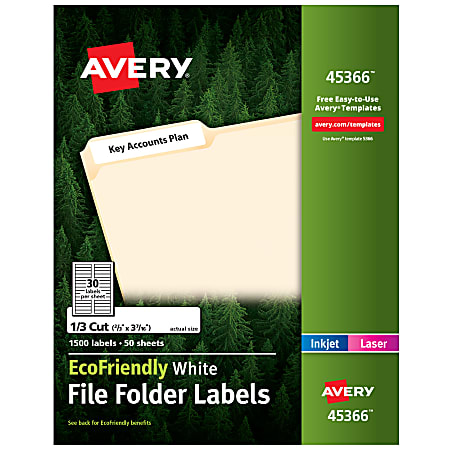 Avery® Easy Peel® EcoFriendly Permanent File Folder Labels, 45366, 2/3" x 3 7/16", 100% Recycled, White, Pack Of 1,500