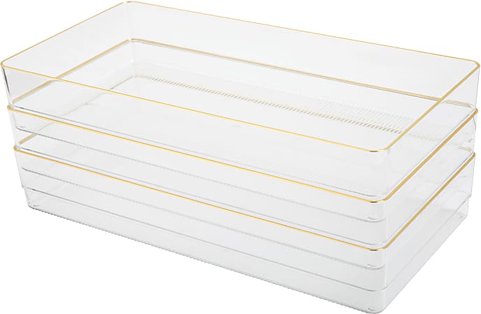 Martha Stewart Kerry Plastic Stackable Office Desk Drawer Organizers 2 H x  6 W x 12 D ClearGold Trim Pack Of 3 Organizers - Office Depot