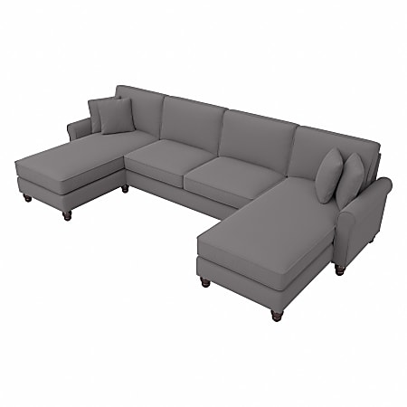 Bush® Furniture Hudson 131"W Sectional Couch With Double Chaise Lounge, French Gray Herringbone, Standard Delivery