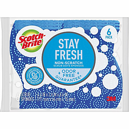 Scotch-Brite Scrub Dots Non-Scratch Sponge - 4.8" Height x 6.5" Width x 2.5" Depth - 6/Pack - Blue