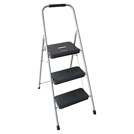 Louisville Steel 3-Step Stool, 3'H, 200 Lb Capacity, Gray