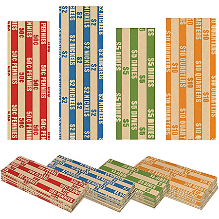 Nadex Coins Coin Wrappers Flat Striped - 5" Width x 6.90" Length - Durable - Kraft Paper - Multi