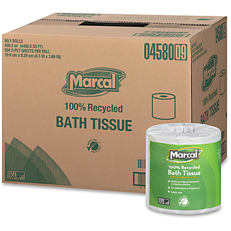 Marcal® 2-Ply Toilet Paper, 100% Recycled, 504 Sheets Per Roll, Pack Of 80 Rolls
