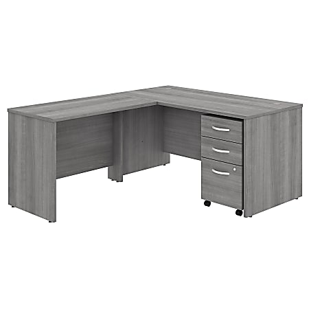 Bush Business Furniture Studio C 60"W x 30"D L-Shaped Desk With Mobile File Cabinet And 42"W Return, Platinum Gray, Standard Delivery