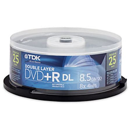 TDK DVD+R Double Layer Media Spindle, 8.5GB/240 Minutes, Pack Of 25