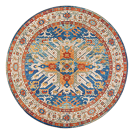Anji Mountain Sahand Round Area Rug, 4' Diameter, Blue/Burnt Orange