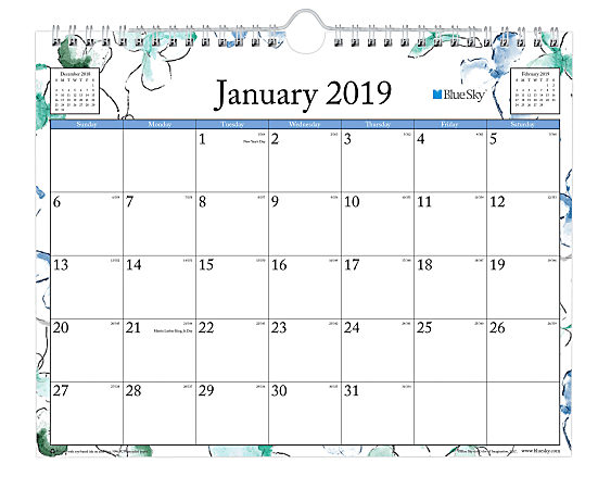 Blue Sky™ Monthly Wall Calendar, 11" x 8 3/4", Lindley, January to December 2019