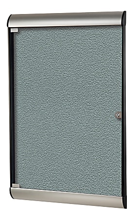 Ghent Silhouette 1-Door Enclosed Bulletin Board, Vinyl, 42-1/8" x 27-3/4", Stone, Satin Black Aluminum Frame
