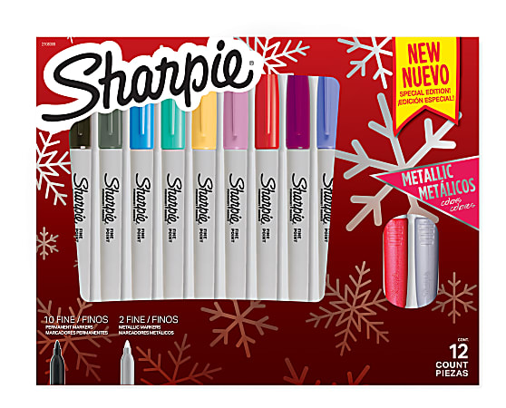 Sharpie Permanent Fine Point Markers Holiday Gift Box Gray Barrels Assorted  Ink Colors Pack Of 12 Markers - Office Depot