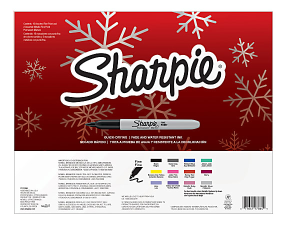 Sharpie Permanent Fine Point Markers Holiday Gift Box Gray Barrels Assorted  Ink Colors Pack Of 12 Markers - Office Depot