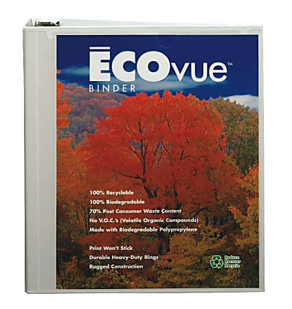 EarthView Premier Extended Cover Presentation Round-Ring Binder, 1" Rings, 39% Recycled, White